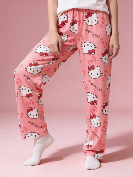 Letnie spodnie piżamowe Hello Kitty – jasnoróżowe