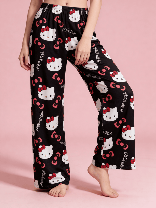 Letnie spodnie piżamowe Hello Kitty – czarne